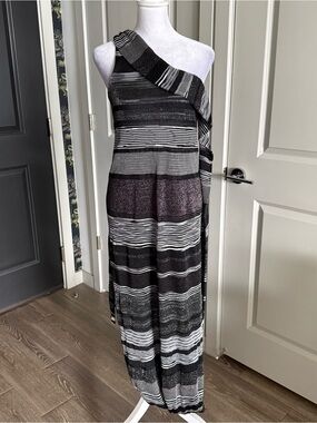 Missoni Black White Metallic Striped One Shoulder Evening Dress Size IT 40 US S